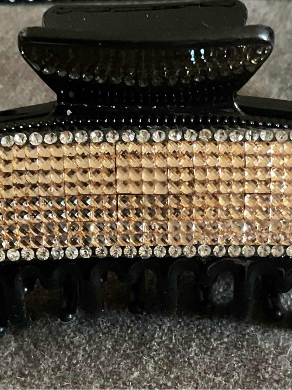 Champagne & Clear Rhinestone Embellished Black Hair Claw Clip